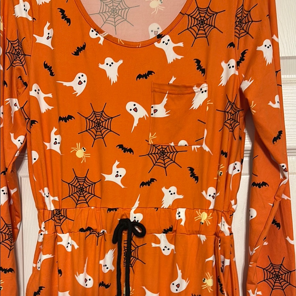 Orange and Black Pajama Set with Festive Design Womens medium